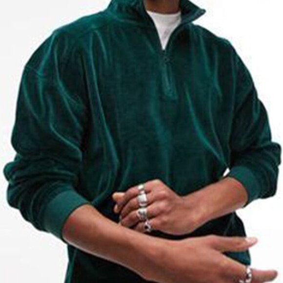 Topman Other - Topman Men’s oversized velour 1/4 zip Sweatshirt Pullover in Green Small LRD1-2